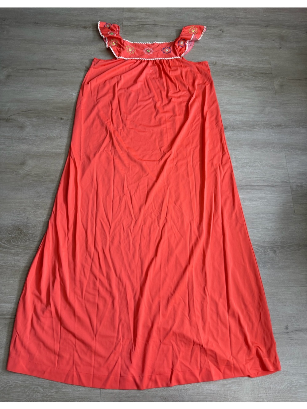 Vintage Lorraine Nylon Lounge Dress Embroidered SZ S